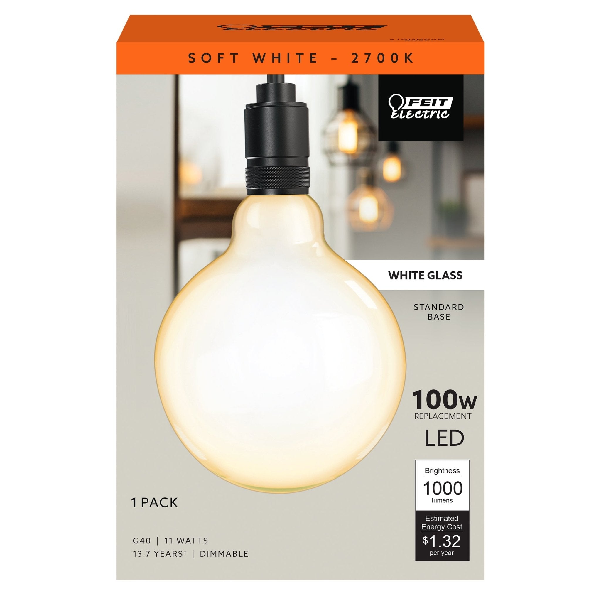 11W (100W Replacement) G40 E26 Dimmable Frosted Glass Vintage Edison LED Light Bulb, Soft White - Worldwide Electric Supplies