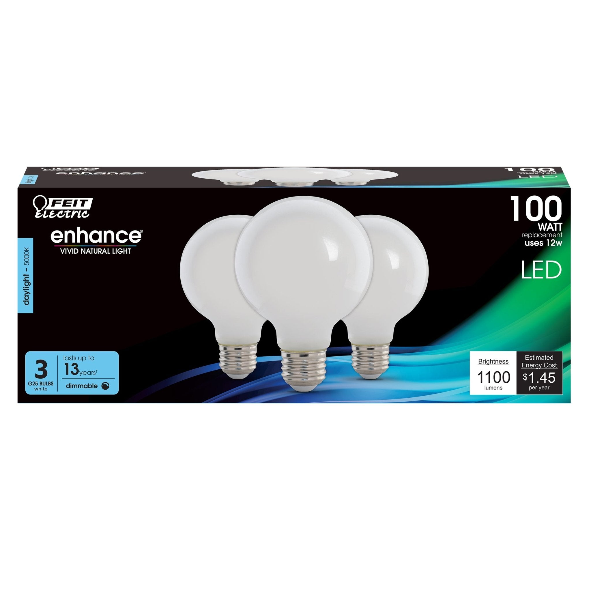 12W (100W Replacement) Daylight (5000K) E26 Base G25 Frost Filament LED (3 - Pack) - Worldwide Electric Supplies