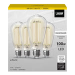 12W (100W Replacement) ST19 E26 Dimmable Straight Filament Clear Glass Vintage Edison LED Light Bulb, Bright White (4 - Pack) - Worldwide Electric Supplies