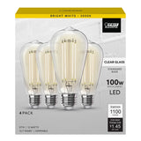 12W (100W Replacement) ST19 E26 Dimmable Straight Filament Clear Glass Vintage Edison LED Light Bulb, Bright White (4 - Pack) - Worldwide Electric Supplies