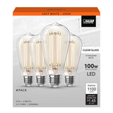 12W (100W Replacement) ST19 E26 Dimmable Straight Filament Clear Glass Vintage Edison LED Light Bulb, Soft White (4 - Pack) - Worldwide Electric Supplies