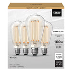 12W (100W Replacement) ST19 E26 Dimmable Straight Filament Clear Glass Vintage Edison LED Light Bulb, Warm Light (4 - Pack) - Worldwide Electric Supplies