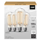 12W (100W Replacement) ST19 E26 Dimmable Straight Filament Clear Glass Vintage Edison LED Light Bulb, Warm Light (4 - Pack) - Worldwide Electric Supplies