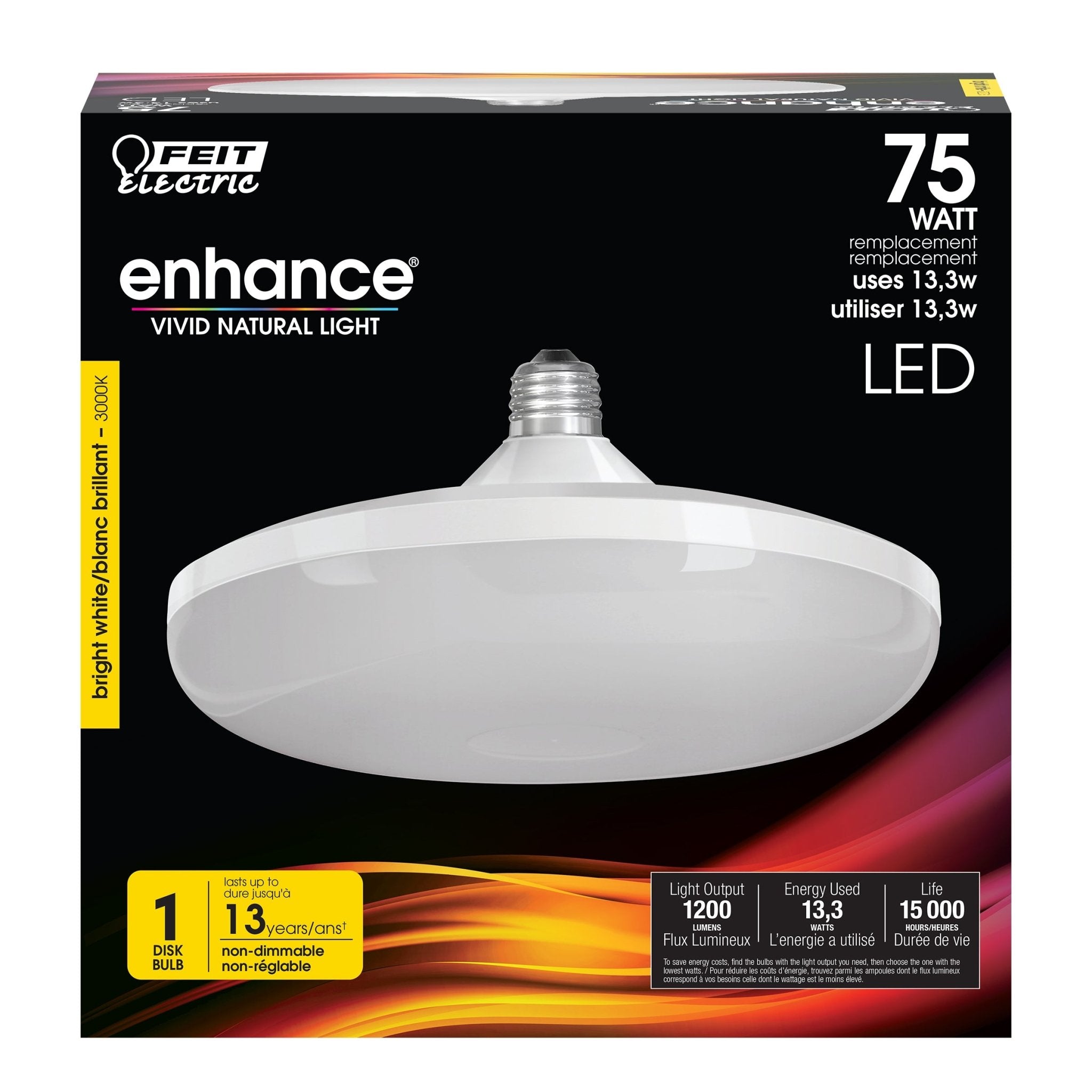 13.3W (75W Replacement) Bright White (3000K) Disk LED Light Bulb - Worldwide Electric Supplies