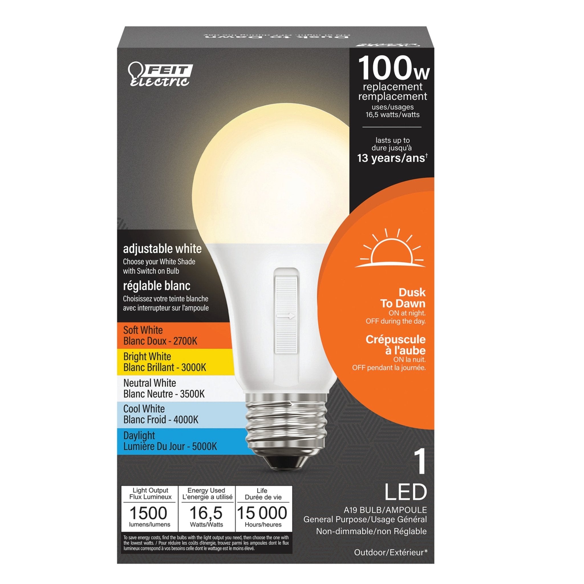 16.5W (100W Replacement) Adjustable White Dusk to Dawn LED Bulb - Worldwide Electric Supplies