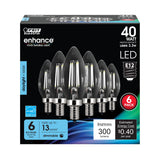 3.3W (40W Replacement) Daylight (5000K) E12 Base Clear B10 Dimmable Enhance Decorative LED Bulb (6 - Pack) - Worldwide Electric Supplies