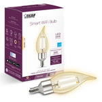 Feit Electric Smart WiFi bulb packaging with a clear bulb on a white background