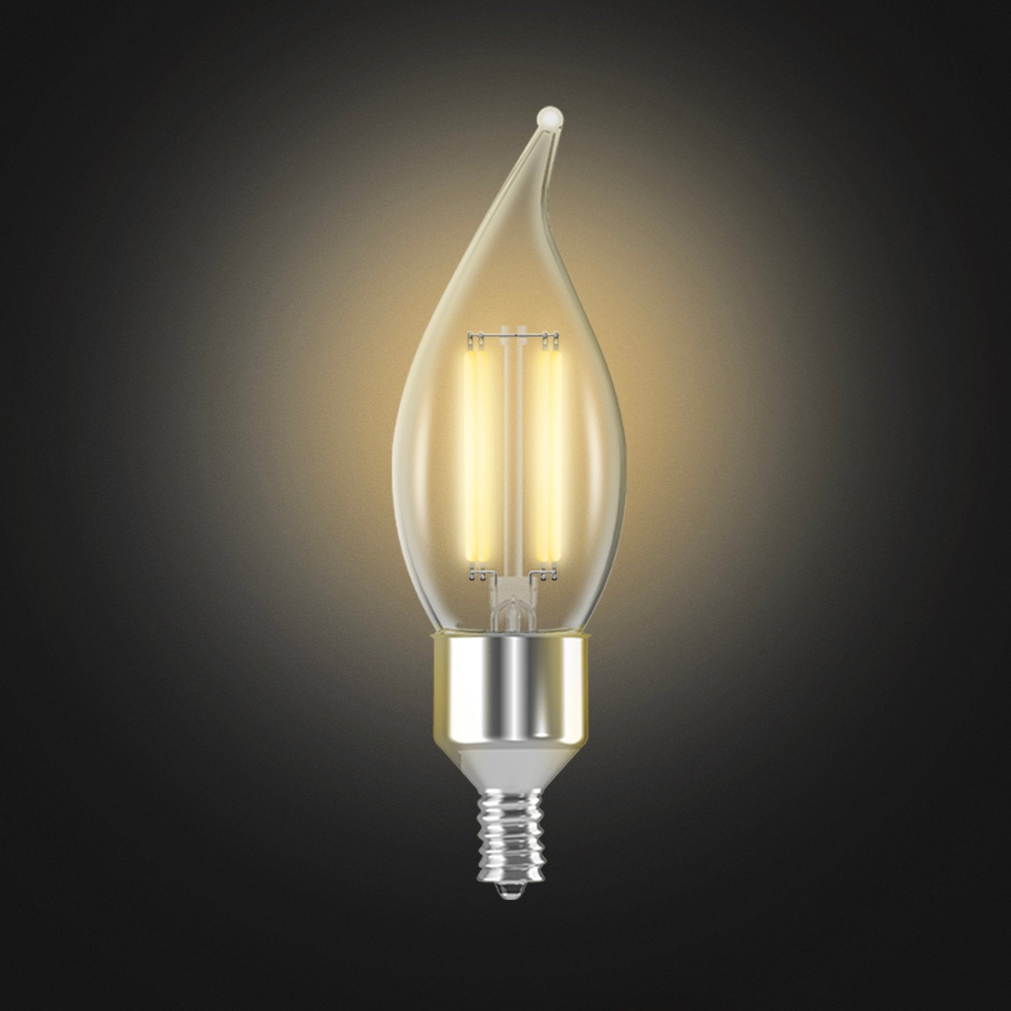 Clear LED light bulb on a dark background