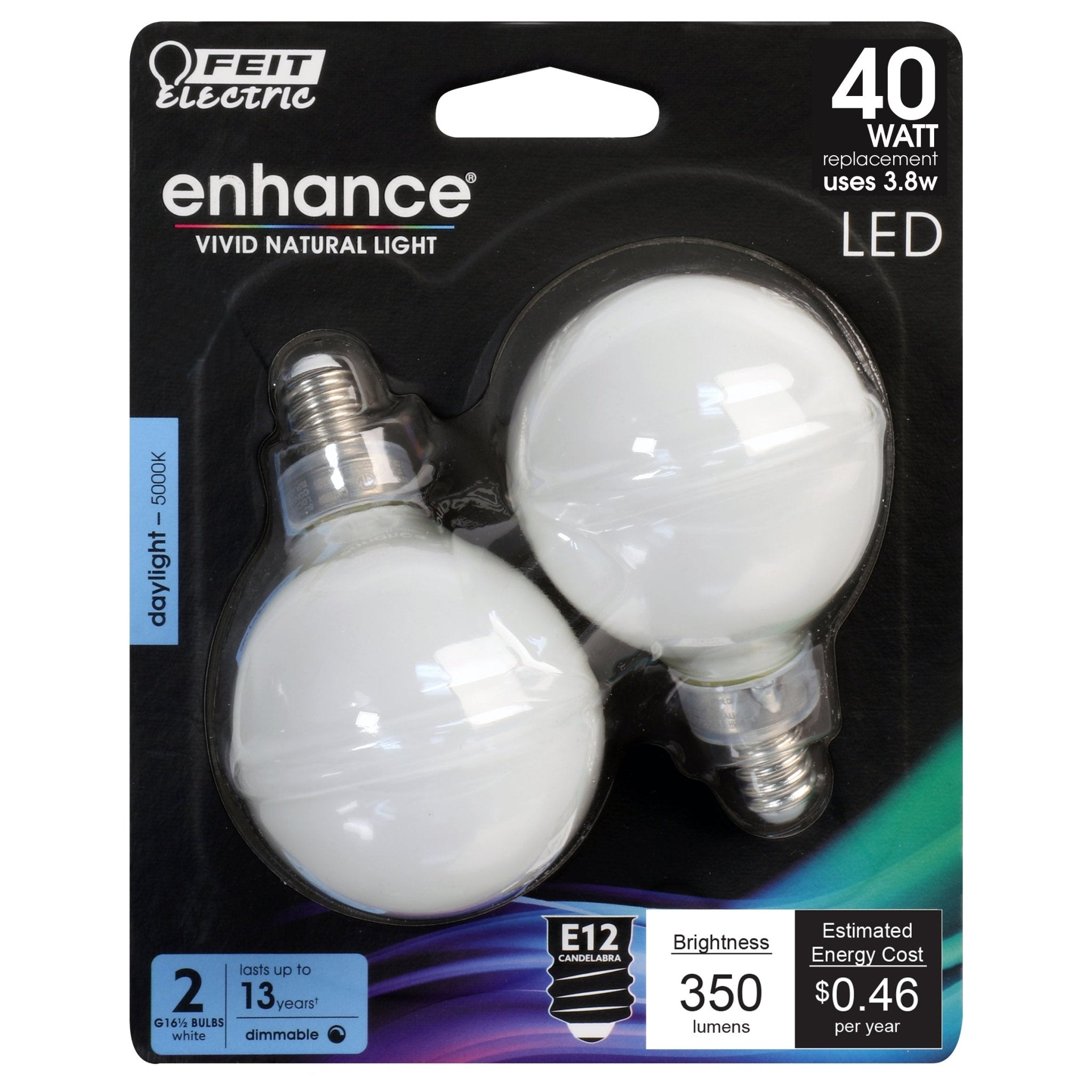 3.8W (40W Replacement) Daylight (5000K) G16 1/2 Frost Filament LED Bulb (2 - Pack) - Worldwide Electric Supplies