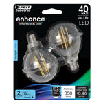 3.8W (40W Replacement) G16 1/2 Daylight Dimmable Enhance Glass Filament Globe LED (2 - Pack) - Worldwide Electric Supplies