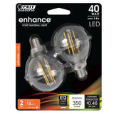 3.8W (40W Replacement) G16 1/2 Soft White Dimmable Enhance Glass Filament Globe LED (2 - Pack) - Worldwide Electric Supplies
