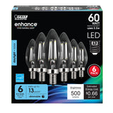 5.5W (60W Replacement) Clear B10 Dimmable Daylight Decorative LED Filament (6 - Pack) - Worldwide Electric Supplies