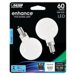 5.5W (60W Replacement) Daylight (5000K) E12 Base G16 1/2 Dimmable Enhance Glass Filament Globe LED Bulb (2 - Pack) - Worldwide Electric Supplies