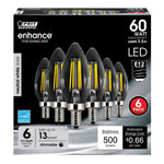 5.5W (60W Replacement) Neutral White (3500K) E12 Base B10 Dimmable Glass Filament LED (6 - Pack) - Worldwide Electric Supplies