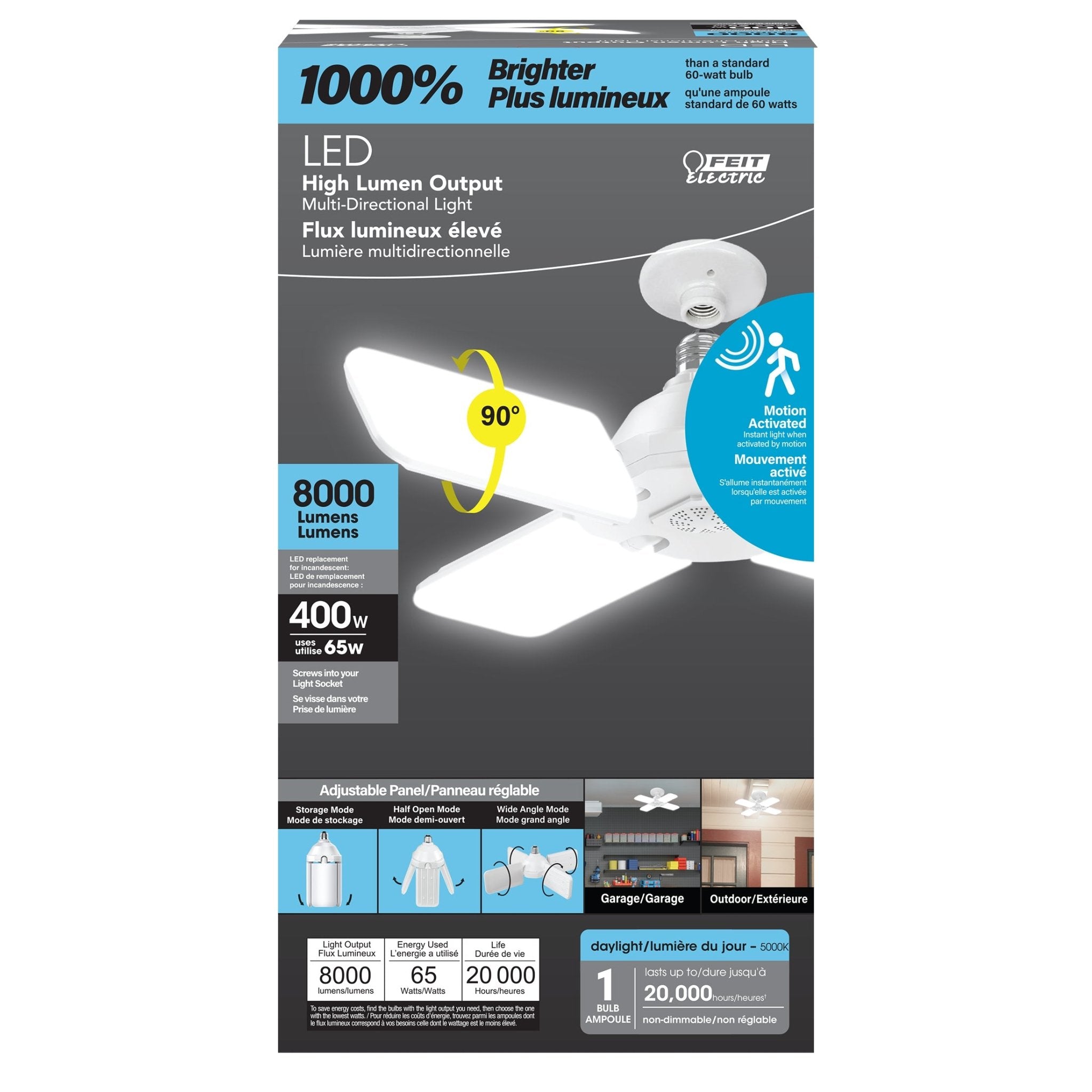 65W (400W Equivalent) Daylight White (5000K) E26 Replacement LED Multi - Directional Light + Motion Sensor - Worldwide Electric Supplies