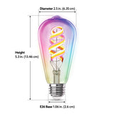 Colorful spiral light bulb with dimensions labeled on a white background
