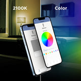 Two smartphones displaying a color selection app with a room in the background.