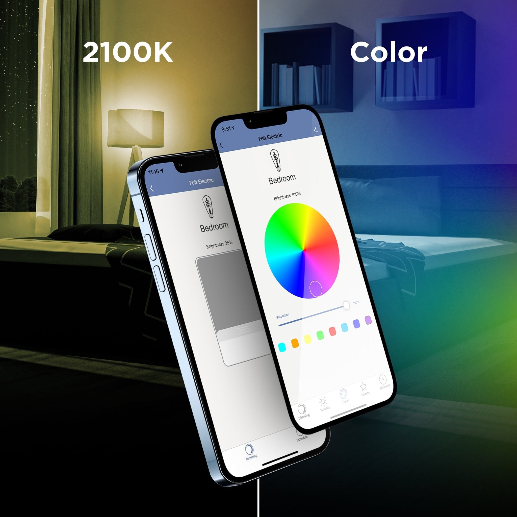 Two smartphones displaying a color selection app with a room in the background.