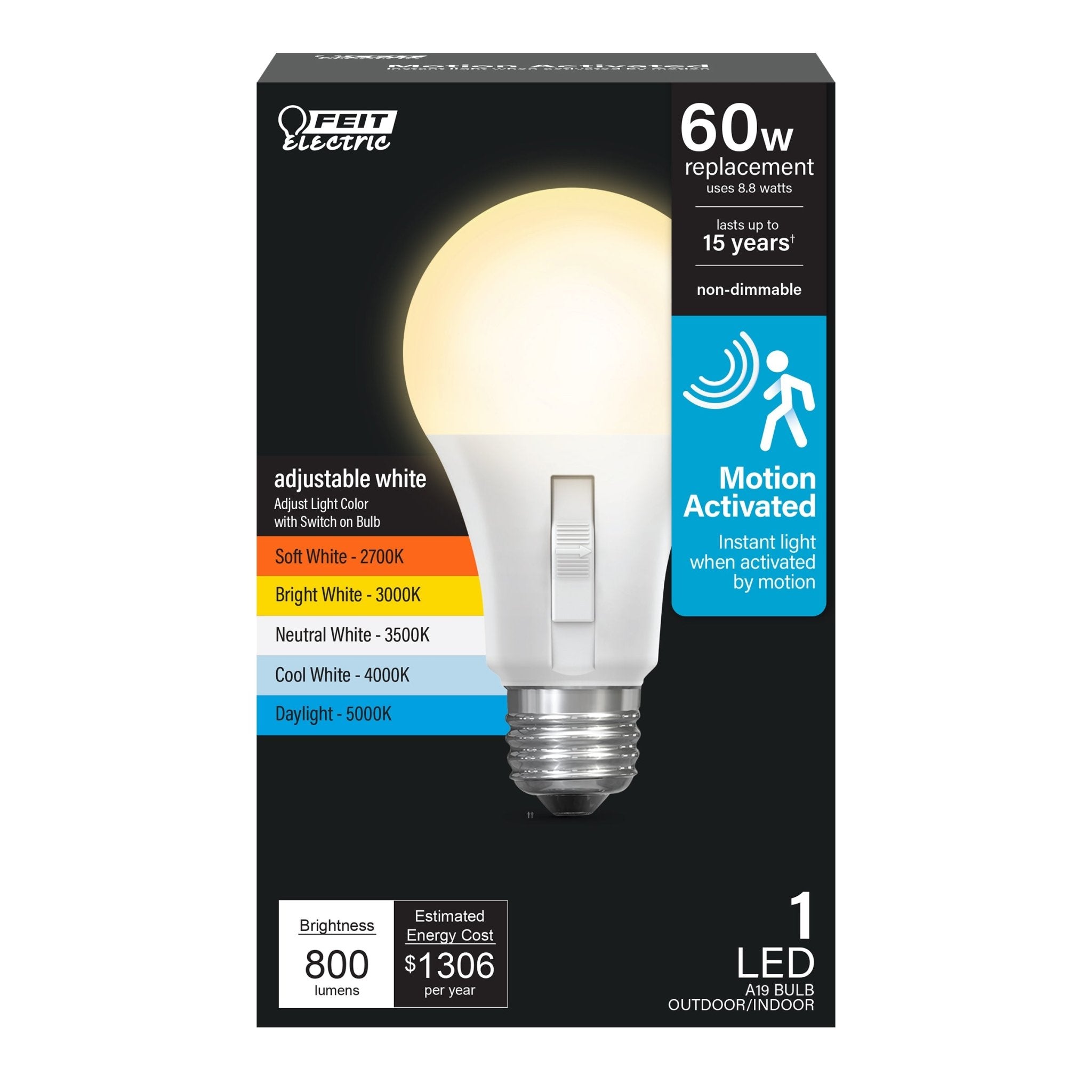 8.8W (60W Replacement) Adjustable White E26 Base Motion Sensor LED Bulb - Worldwide Electric Supplies