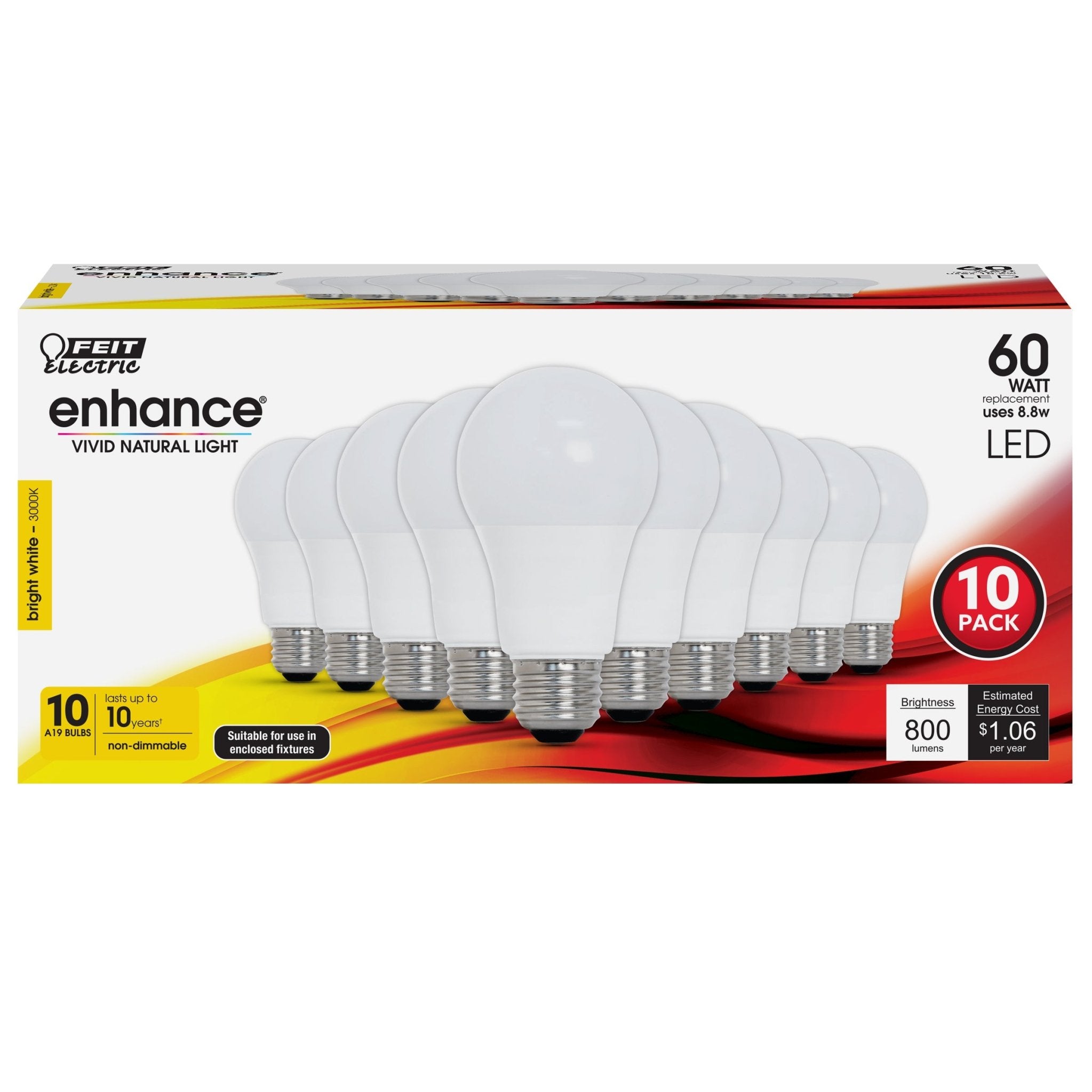 8.8W (60W Replacement) Bright White (3000K) A19 General Purpose LED (10 - Pack) - Worldwide Electric Supplies