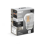 Feit Electric A19 Clear LED light bulb 100W Equiv 3500K Dimmable E26 packaging on a white background