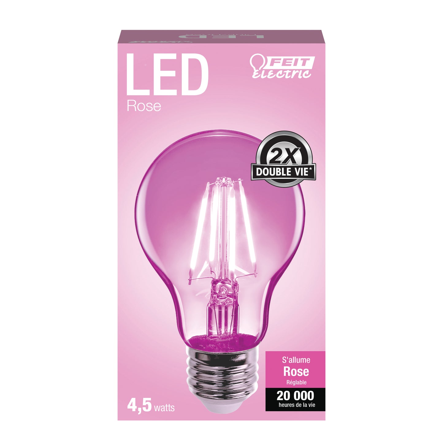 4.5W Clear Glass Pink A19 Dimmable LED Filament Light Bulb