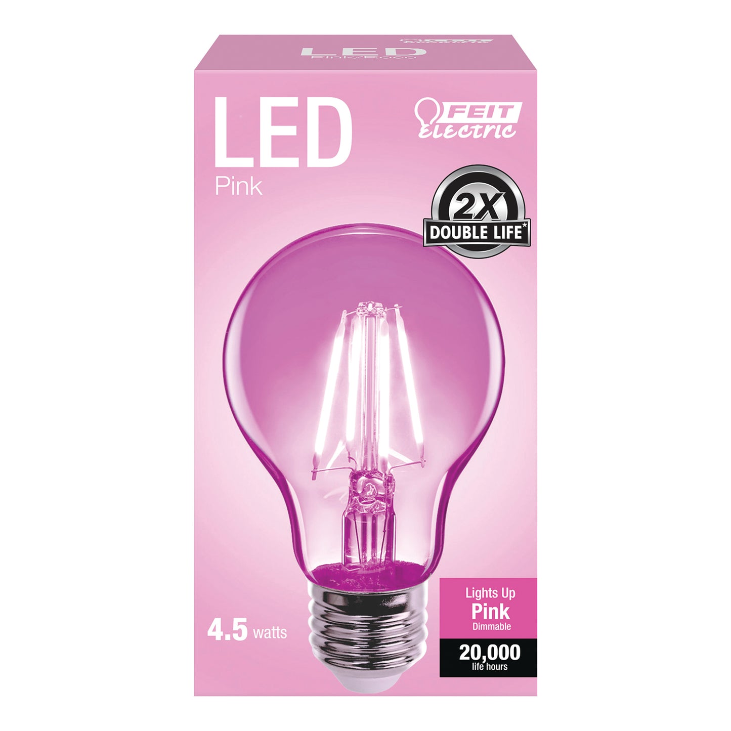 4.5W Clear Glass Pink A19 Dimmable LED Filament Light Bulb