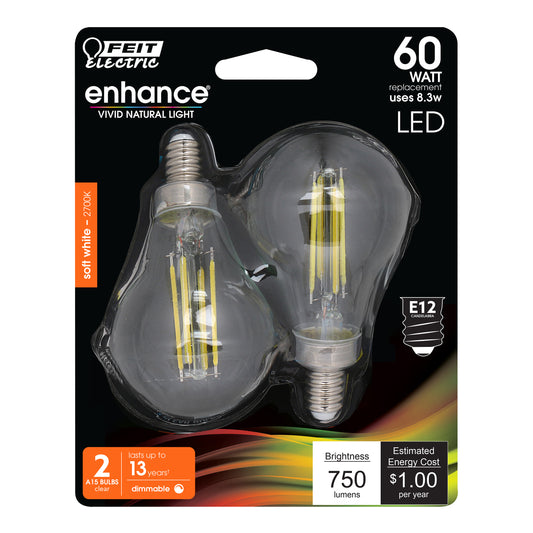 8.3W (60W Replacement) Soft White (2700K) A15 E12 Base Filament LED (2-Pack)