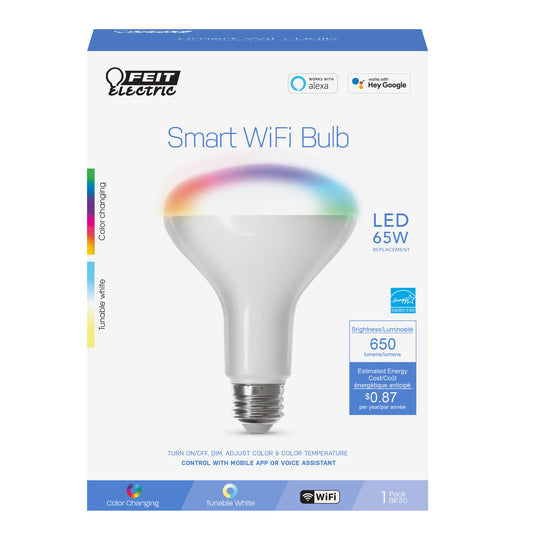 7.2W (65W Replacement) Color Changing E26 Base BR30 Smart Wi-Fi LED Light Bulb