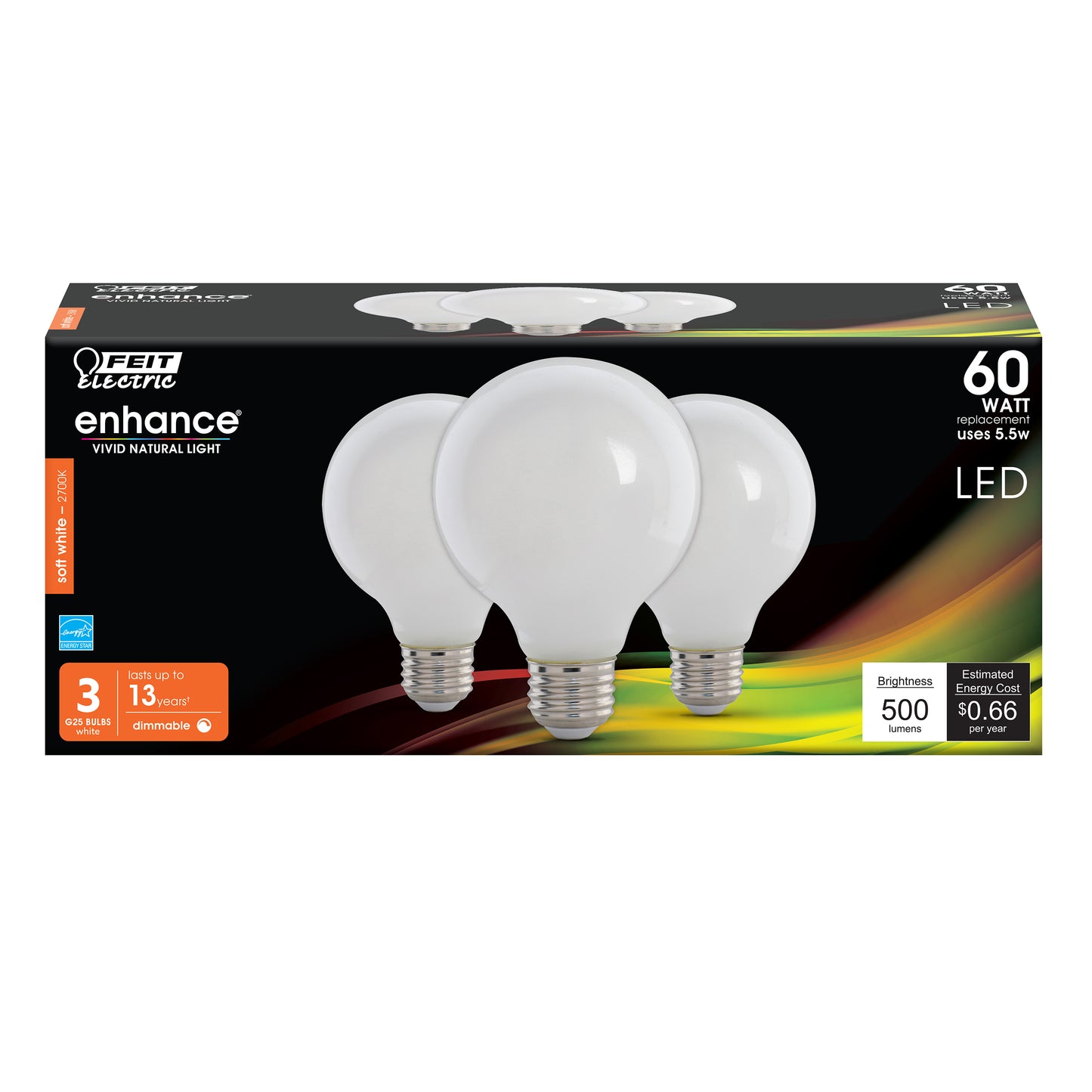 5.5W (60W Replacement) G25 Soft White Dimmable White Enhance Glass Filament Globe LED (3-Pack)