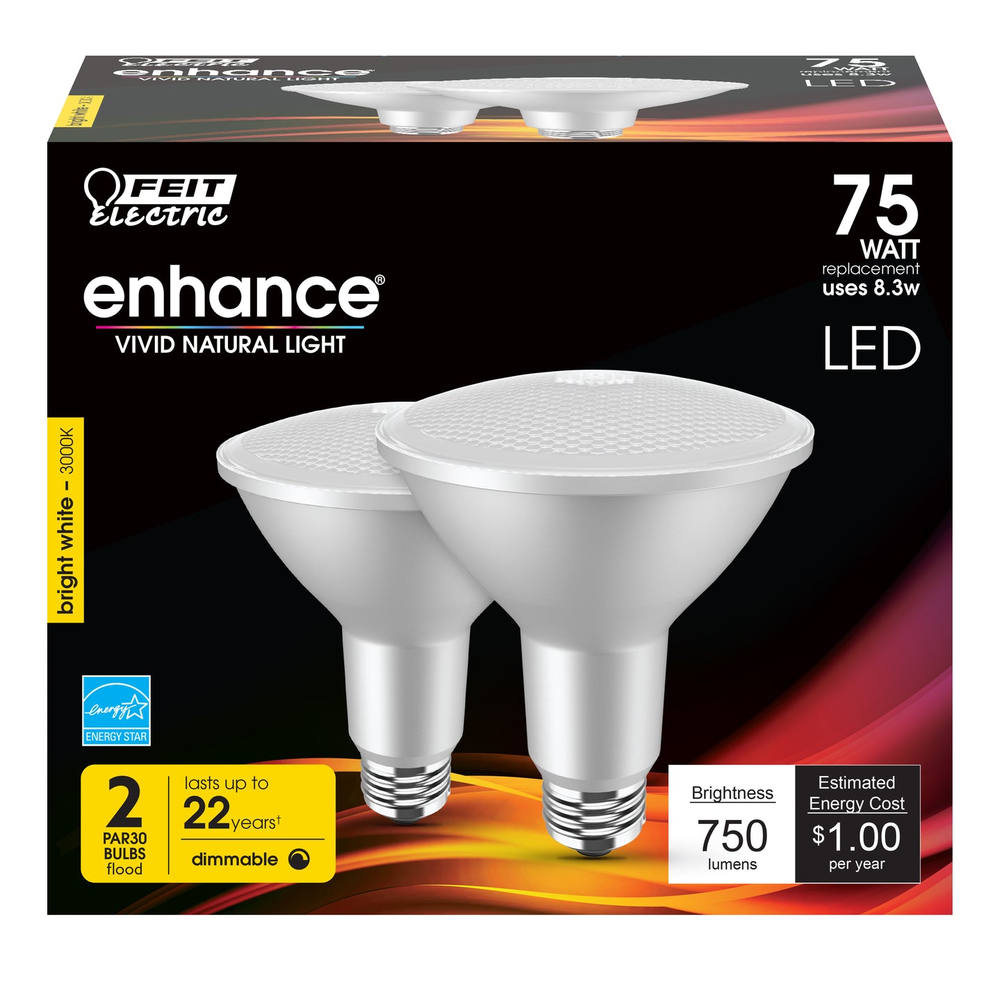 8.3W (75W Replacement) Bright White (3000K) E26 Base PAR30 Dimmable Enhance Reflector LED (2-Pack)