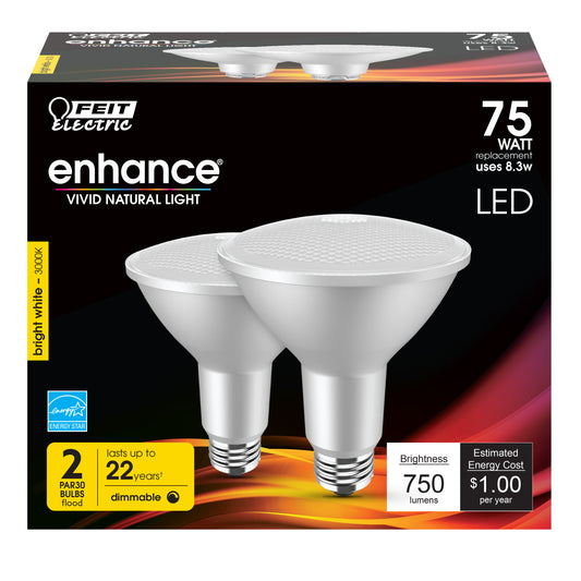 8.3W (75W Replacement) Bright White (3000K) E26 Base PAR30 Dimmable Enhance Reflector LED (2-Pack)