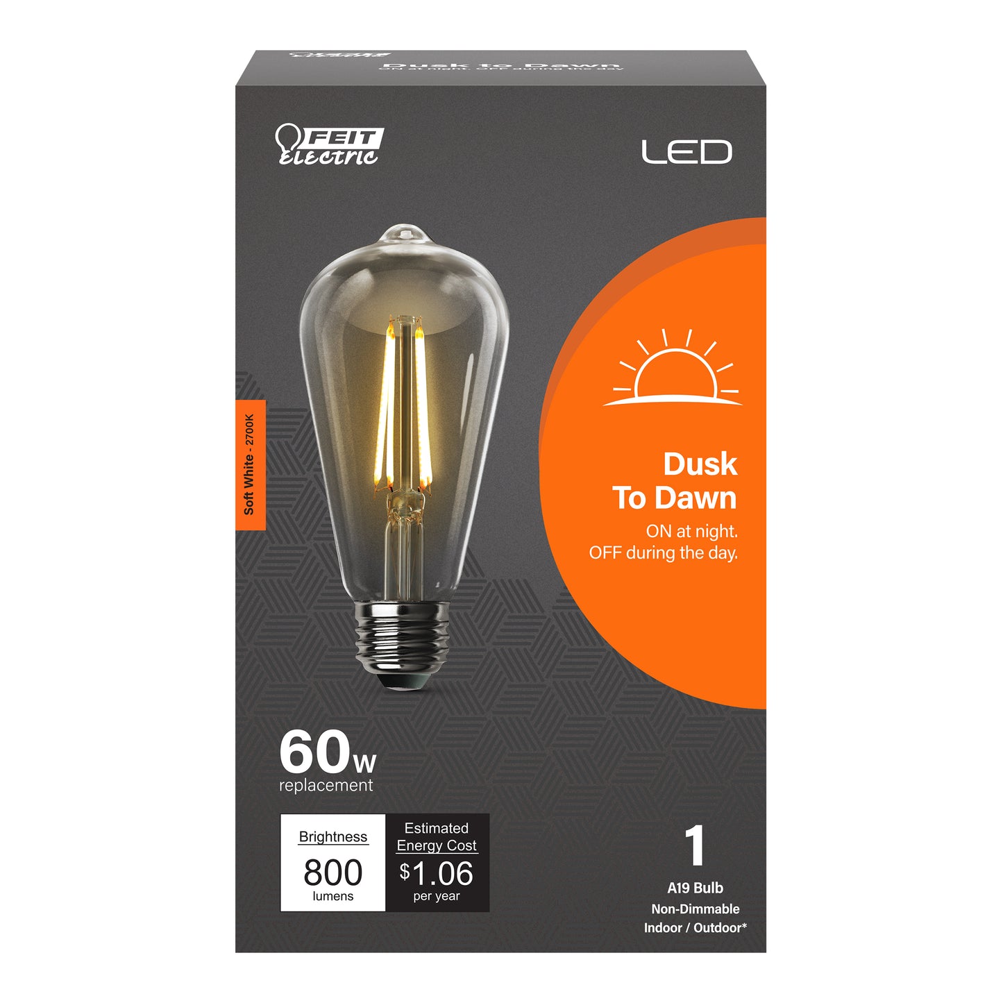 8.8W (60W Replacement) Soft White (2700K) E26 Base ST19 Dusk to Dawn Filament LED Light Bulb