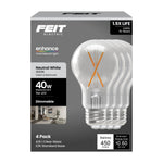 Feit Electric A19 Clear LED Bulb 40 Watt Replacement Neutral White 3500K E26 Base Dimmable 4 Pack - Worldwide Electric Supplies