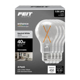 Feit Electric A19 Clear LED Bulb 40 Watt Replacement Neutral White 3500K E26 Base Dimmable 4 Pack - Worldwide Electric Supplies